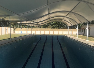 a swimming pool shed
